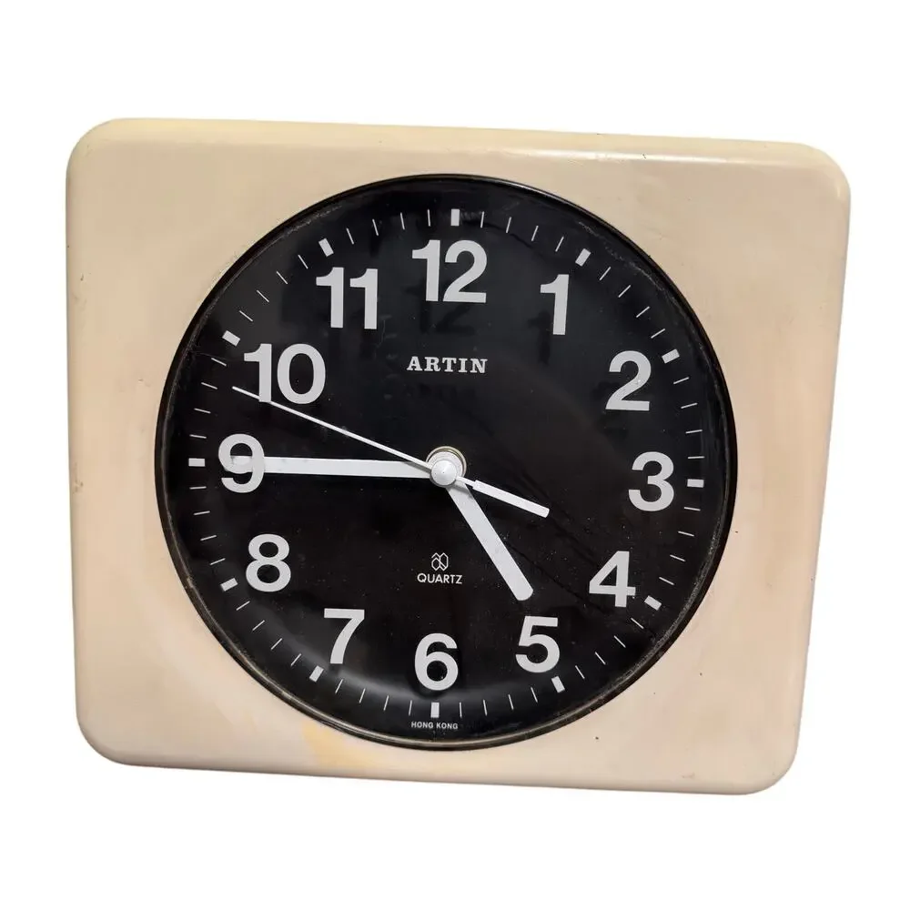 Vintage Art Deco Artin Wall Clock Cream White Square / Round Face RARE - Works